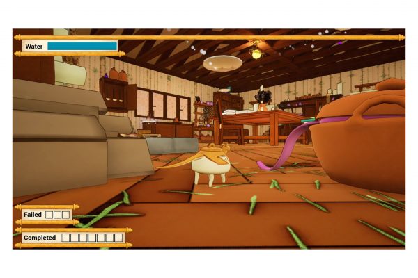 A screenshot from the game "Dragons Communi-Tea Service" by TTT. The Player character is stood on the floor and looking at the room which contains a wide variety of furniture.